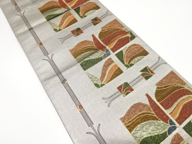 枡に抽象花模様織り出し袋帯